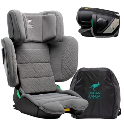 Afbeelding van Urban Kanga Wallaroo 2.0 Draagbaar en Opvouwbaar Reisautostoeltje Stoelverhoger ISOFIX i Size 100 150cm (Grijs Gewatteerd)