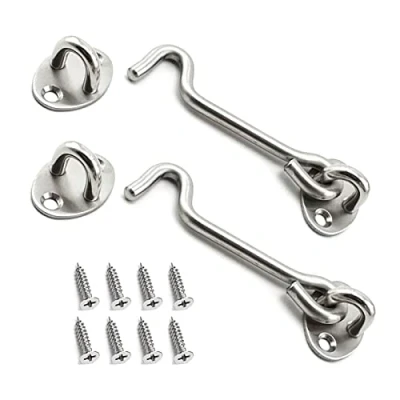 Afbeelding van Ymwave 2 stuks stormhaken, 10 cm, cabinehaken, roestvrij staal, met 8 bevestigingsschroeven voor deuren, garagedeurramen, zilver