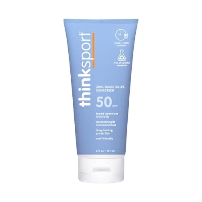 Afbeelding van ThinkSport Zonnebrandcrème, 50 SPF, 177 ml, veiligere zinkoxide minerale formule, ideaal voor alle sport en buitenactiviteiten niet giftige ingrediënten