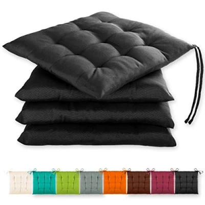 Afbeelding van Gräfenstayn® set van 4 zitkussens 40x40x3cm met bevestigingsriemen voor binnen en buitengebruik Oeko Tex afdichting (Zwart)