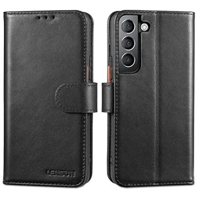 Afbeelding van LENSUN beschermhoes voor Samsung Galaxy S22 5G, van echt leer, portefeuille, RFID blokkering, met kaartvakken en magneetsluiting, compatibel zwart (S22 JT BK)
