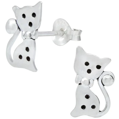 Afbeelding van JoyS Zilveren kat poes oorbellen 7 x 12 mm geoxideerd