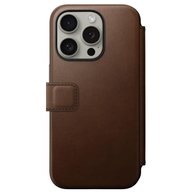 Afbeelding van Apple iPhone 15 Pro MagSafe Hoesje Echt leder Nomad Bookcase Bruin Telefoonhoesje Shockproof/Valbescherming
