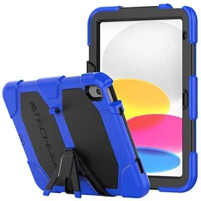 Afbeelding van TECHGEAR G SHOCK Ontwerp voor iPad 10 2022 [10e Generatie] 10,9 inch Stoere Robuuste HEAVY DUTY Armour Schokbestendig Survival Beschermhoes met standaard Kids Schools Builders Workman Case BLAUW