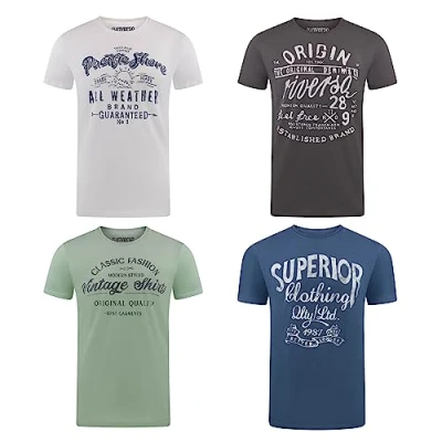 Afbeelding van riverso RivLeon T shirt voor heren, ronde hals, 4 stuks, korte mouwen, print, 100% katoen, regular fit, groen, blauw, wit, grijs, rood, oranje, S, M, L, XL, 2XL, 3XL, 4XL, 5XL, kleurenmix