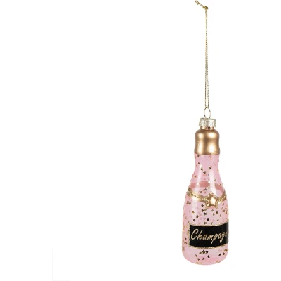 Afbeelding van Clayre &amp; Eef Kersthanger Fles 12 cm Roze Glas Kerstboomversiering