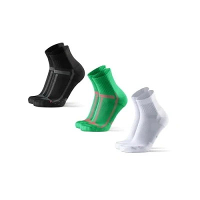 Afbeelding van DANISH ENDURANCE Hardloopsokken voor Lange Afstanden, Kwartlengte, Anti Blaar Dames &amp; Heren, 3 paar Meerkleurig (1xZwart/Grijs, 1xGroen/Oranje, 1xWit) 43 47