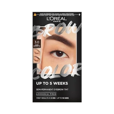 Afbeelding van L&#039;Oréal Paris, Semi permanente wenkbrauwtint, duurt tot 5 weken, zichtbare resultaten in minuten, 10 toepassingen, ammoniakvrij, wenkbrauwkleur, schaduw: 3.0 Dark Brunette