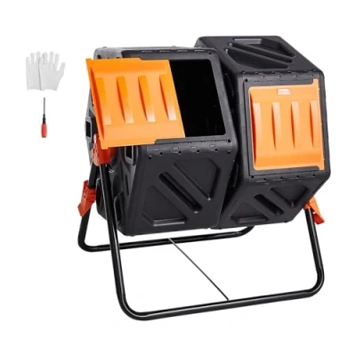 Afbeelding van VEVOR Compostbak, 37 gallon compostbeker met twee kamers, hoog volume, roterende kamers 2 schuifdeuren en stalen frame, BPA vrije composterbak voor tuin, keuken, tuin buiten