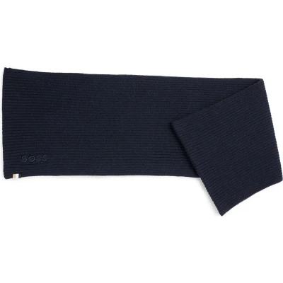 Afbeelding van Hugo Boss Geribde sjaal met logodetails van een katoenmix heren donkerblauw