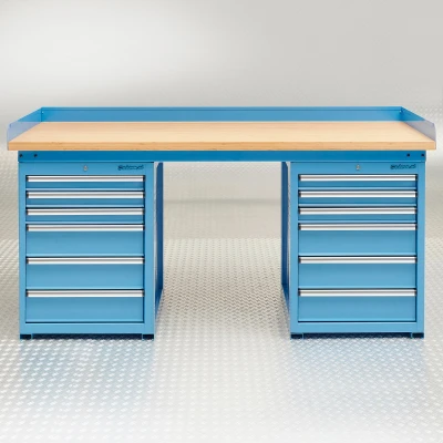 Afbeelding van Datona Werkbank PRO Bamboe Werkblad 12 Lades 200 Cm Blauw (200 x 64 95 cm)