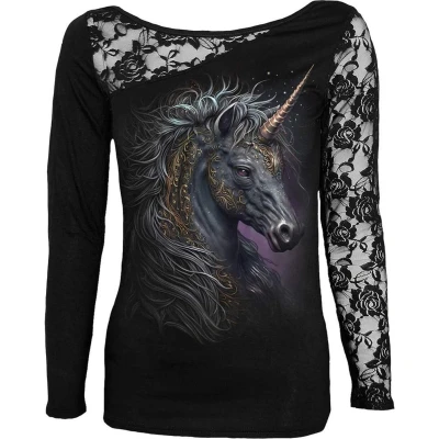 Afbeelding van Spiral Celtic Unicorn Longsleeve top M Zwart
