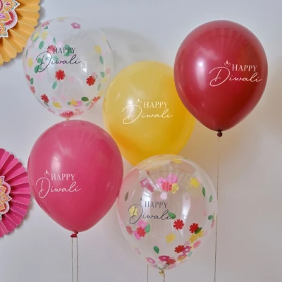 Afbeelding van Ginger Ray Happy Diwali veelkleurige latex feestballonnen, verpakking van 5 stuks