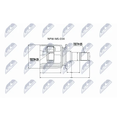 Afbeelding van NTY NPW MS 034 Homokineet Achteras links, rechts, Versnellingsbak zijde, MITSUBISHI: Outlander I SUV (CU) 2.0 4WD, 2.4 4WD