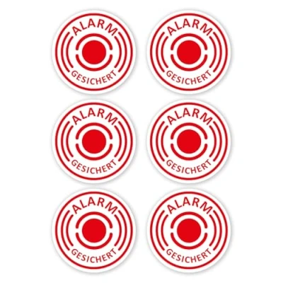 Afbeelding van iSecur®, 6 stuks stickeralarm, alarmbestendig, 40 mm diameter, art. hin_434 mm_buiten, opmerking op alarmsysteem, buitenklevend voor ramen, huis, auto, vrachtwagen, bouwmachines