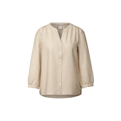 Afbeelding van Street One Karierte Seersucker Blouse, Dames, Maat: 40, Beige