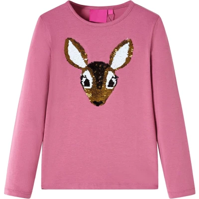 Afbeelding van Kindershirt met lange mouwen hert van pailletten 116 frambozenkleurig