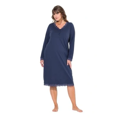 Afbeelding van Ulla Popken Vausschnitt Langarm Nachtjapon, Dames, Maat: 50/52, Dark violet