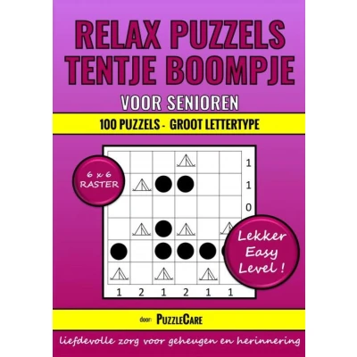Afbeelding van Relax Puzzels: Tentje Boompje voor Senioren 6x6 Raster 100 Puzzels Groot Lettertype Lekker Easy Level!: Breintraining Ouderen: Zeer Eenvoudig ... Inclusief Uitleg en Oplossingen