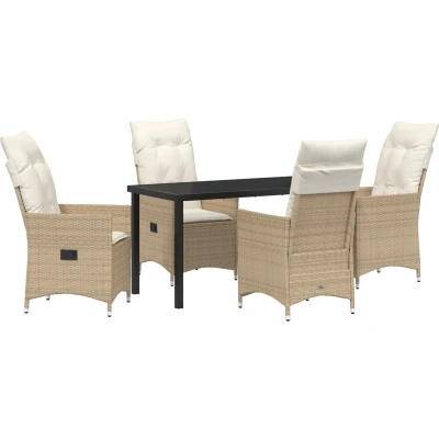 Afbeelding van vidaXL 5 delige Tuin Eetset met Kussens Beige Poly Riet.