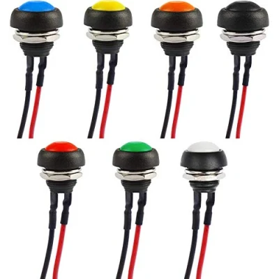 Afbeelding van RUNCCI YUN Moment drukschakelaar, 12 mm, mini momentdrukknoppen, ON OFF waterdichte drukknop voor auto, boot, Arduino dhz, rond, 7 kleuren (met draad), stuks