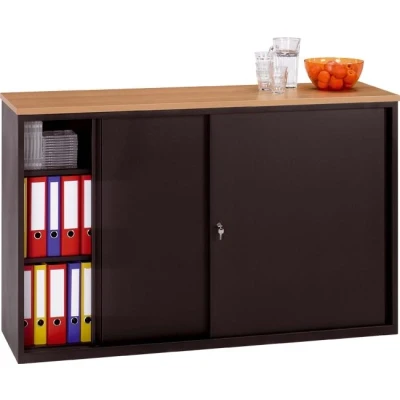 Afbeelding van Lage schuifdeurkast 100x160x45 breed 160CM diep 45CM hoogte 100CM bladkleur Licht Eiken framekleur grijs (Ral 7035)