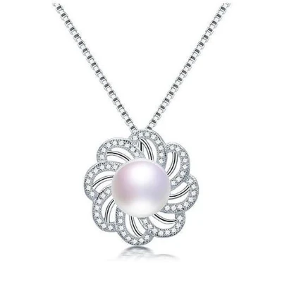 Afbeelding van N3 Collecties 925 Sterling Zilveren Bloem Zirkoon Hanger Sieraden Hoge Kwaliteit Natuurlijke Zoetwater Parel Ketting