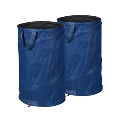 Afbeelding van Relaxdays tuinafvalzak pop up, set van 2, 120 liter, 3 handgrepen, uv bestendig, waterdicht, stevige onkruidzak, blauw