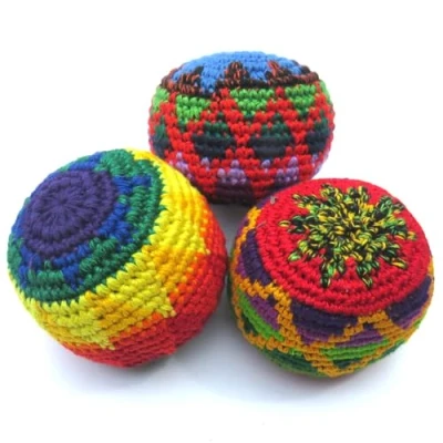 Afbeelding van Hacky Sack, gebreide voettassen, jongleerballen, Haki zakken, kickballen, verschillende kleuren en stijlen, set van 3