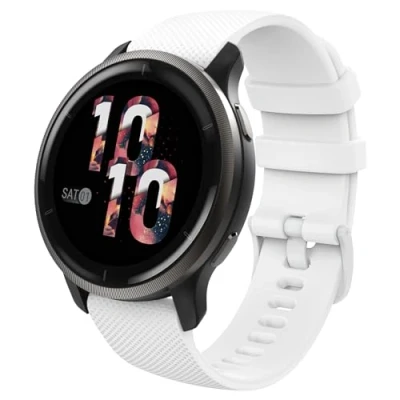 Afbeelding van MoKo Strap Compatible with Garmin Vivoactive 4S/Venu 3S/Venu 2S/Forerunner 265S/255S/255S Music/Vivomove 3S, 18mm Soft Silicone Replacement Watch Band Sport Wristband, White