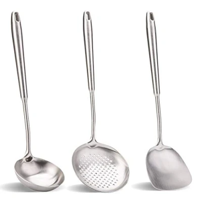 Afbeelding van Spatel en Pollepel Chinese Wok Gebruiksvoorwerpen Set, 304 Roestvrij Staal Kookgerei (15&quot;, 15&quot;, 14&quot;)