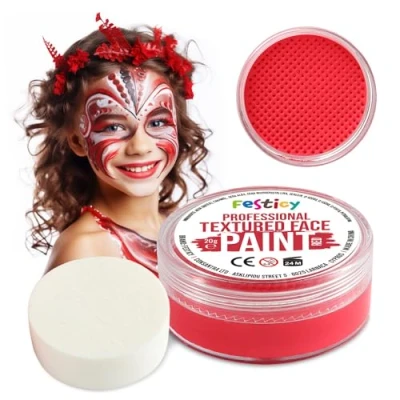 Afbeelding van Festicy Professionele theaterschmink, rood, 20 g, incl. spons, en 71 3 &amp; Reach gecertificeerd, ideaal als make up voor carnaval carnaval, min. 30 gezichten, kindermake up, veilig
