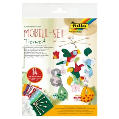 Afbeelding van folia 22869 Mobiele set dierenwereld om zelf te maken, met 14 delen, handleiding (mogelijk niet beschikbaar in het Nederlands) en snijpatroonboog, complete voor maken van een mobiel