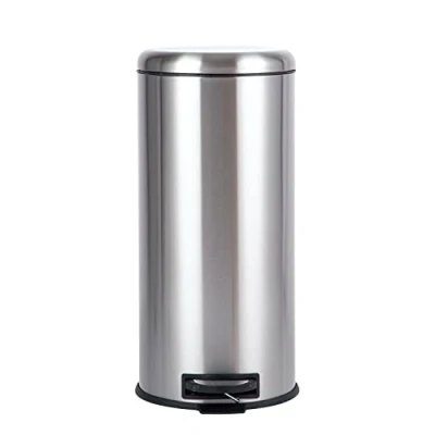 Afbeelding van Amazon Basics Prullenbak, cilindrisch, roestvrij staal, rond pedaal, 30 liter, gesatineerd