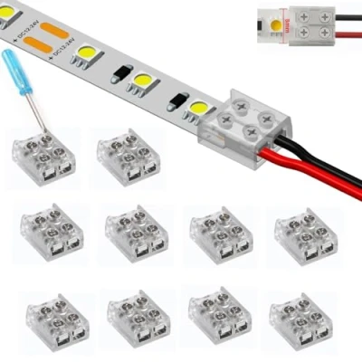 Afbeelding van YUTOKEER Ledstripconnector, 2 polig, 8 mm, soldeervrij voor 5050 3528 monochrome ledstrips, snelle en eenvoudige strips draadverbinding, inclusief schroevendraaier, verpakking van 10 stuks