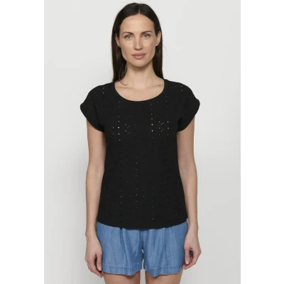 Afbeelding van Koroshi Short Sleeve Tshirt print, Dames, Maat: 38, black