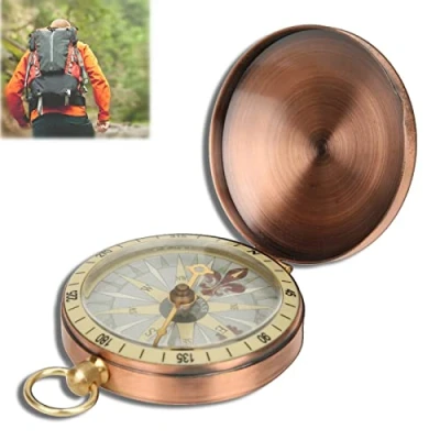 Afbeelding van Draagbare vintage retro kompas metalen koperen flip cover zakhorloge voor kamperen wandelen varen(Kompas)