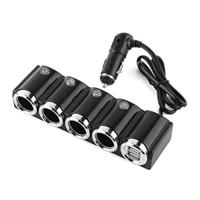 Afbeelding van 4 weg autolader sigarettenaansteker splitter, voedingsadapter met multi aansluiting snelladen dubbele USB DC 12V 24V stekkerlader