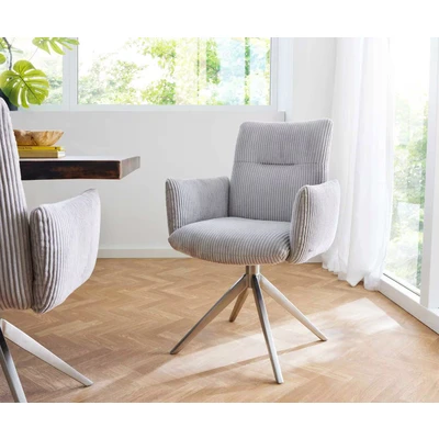 Afbeelding van DELIFE Draaistoel Jova Flex met armleuning koord zilver grijs kruisframe breed roestvrij staal pocketveer kern 360 draaibaar