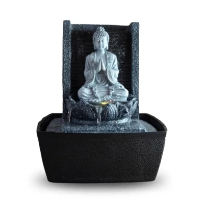 Afbeelding van Zen&#039;Light Feng Shui, kamerfontein Nirvana, waterval met Boeddha en witte ledverlichting, moderne zendecoratie, ideaal voor meditatie ontspanning, hoogte 26 cm