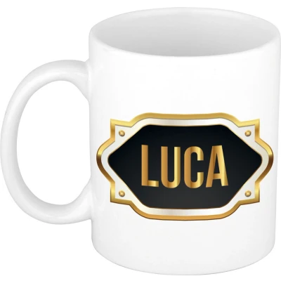 Afbeelding van Luca Naam / voornaam kado beker mok met embleem mokken