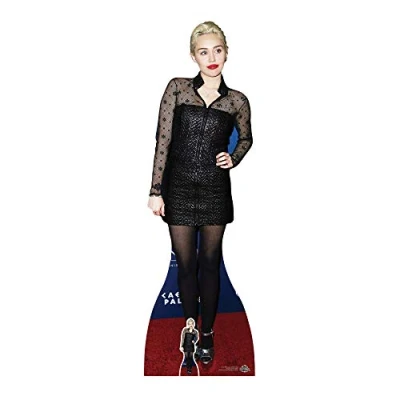 Afbeelding van In levensgrootte Miley Cyrus (zwarte jurk) life grootte karton met tafel Top Mini Snit Out, Multi Color
