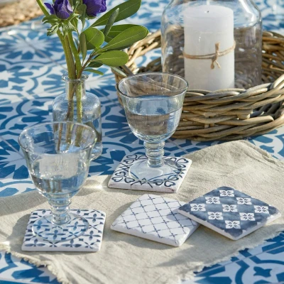 Afbeelding van LOBERON Onderzetter set van 4 Sliwa wit/blauw