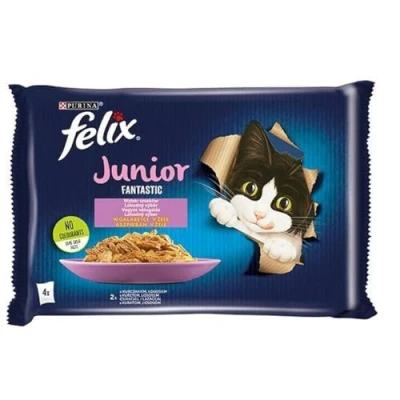 Afbeelding van 4x 85g Zalm &amp; Kip Felix Fantastic Junior Zuigjes Kattenvoer Nat