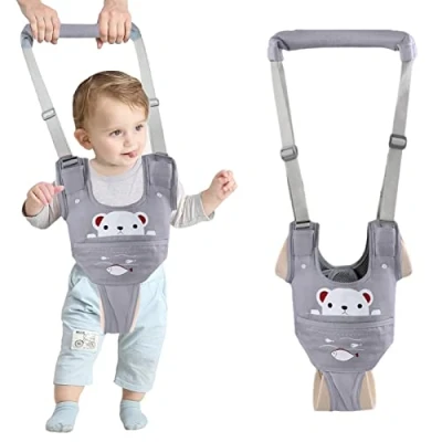 Afbeelding van IULONEE Verstelbare Baby Wandelen Harnas Handvat met Afneembaar Kruis Loophulp Staan lopen leren Helper Wandelaar Veiligheidslijn voor Babywandelaars van 9 24 Maanden (Grijs Beer)
