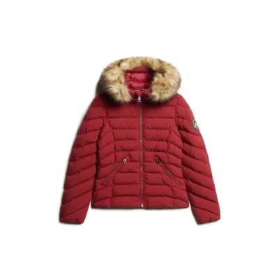 Afbeelding van Superdry Vrouwen Gewatteerde Fuji jas met Capuchon van Imitatiebont Rood Grootte: 42