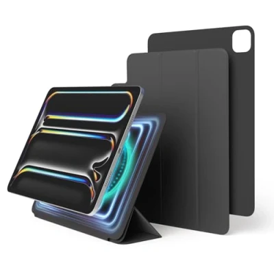 Afbeelding van elago Magnetic Folio Case voor iPad Pro 11 inch Cover (M4) Achterplaat kan worden bevestigd aan metalen materialen, Wake/Sleep functie, Compatibel met Apple Pencil 2 (Donkergrijs)