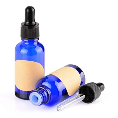 Afbeelding van stonylab 2 Pack Glazen Druppelflesje, Lege Fles met Druppelaar, Binnenste Plug en Label voor Etherische Oliën Aromatherapie Geuren (30 ml, Blauw)