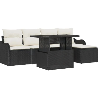 Afbeelding van vidaXL 6 delige tuinsofa set met kussens Zwart Poly Rattan
