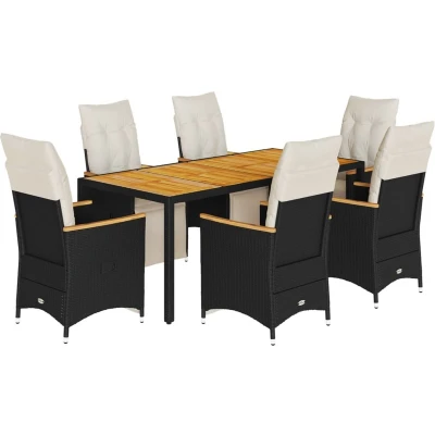 Afbeelding van vidaXL 7 delige Bistroset met kussens poly rattan zwart